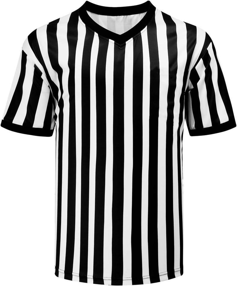 VKT Men’s Referee Shirt V-Neck Official Ref Shirt Costume Umpire Jersey for Womens and Mens Basketball Football Halloween Uniform - Image 1